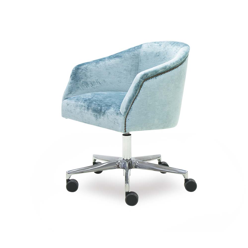 Silla giratoria de oficina Girona Swivel de Crearte Collections, totalmente tapizada con base metálica, regulable en altura y 360 grados, ideal para despachos de lujo."