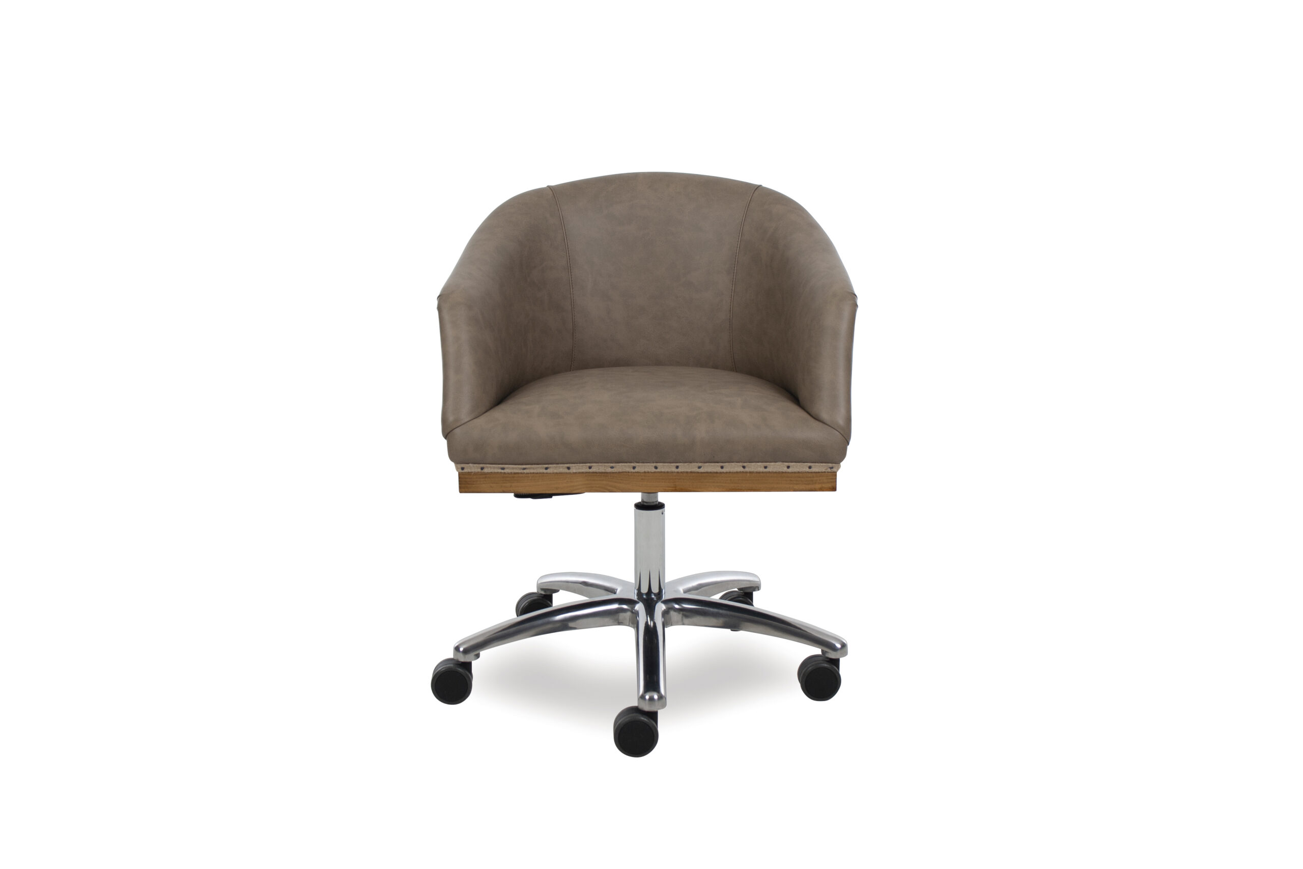 Silla giratoria modelo Girona Swivel. Diseño de estilo transicional, altura regulable y base de 5 radios. Personalizable con materiales de alta gama: yute, piel, tejidos o C.O.M. (Customer's Own Material). Colección Origins, fabricación artesanal para proyectos contract y residenciales