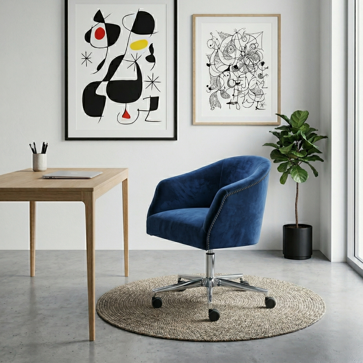Silla giratoria de oficina Girona Swivel de Crearte Collections, totalmente tapizada con base metálica, regulable en altura y 360 grados, ideal para despachos de lujo."