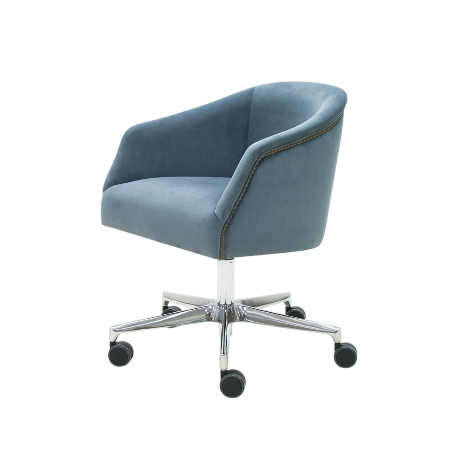 Silla giratoria de oficina Girona Swivel de Crearte Collections, totalmente tapizada con base metálica, regulable en altura y 360 grados, ideal para despachos de lujo."